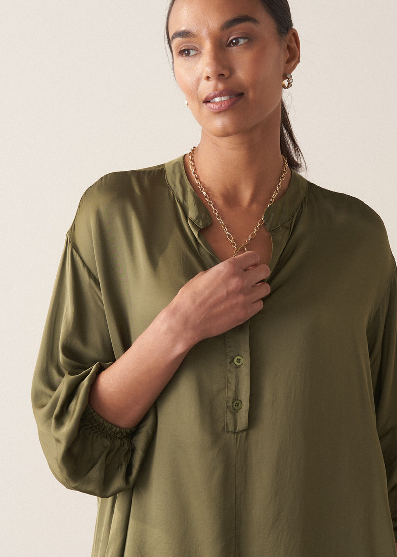 Khaki green satin shirt