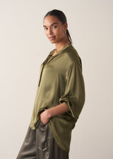 Khaki green satin shirt