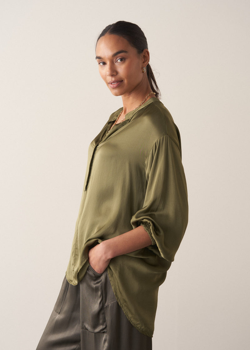 Khaki green satin shirt