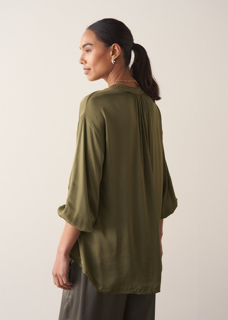 Khaki green satin shirt