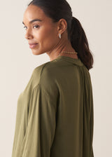 Khaki green satin shirt
