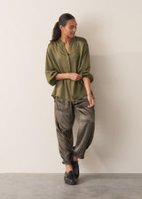 Khaki green satin shirt