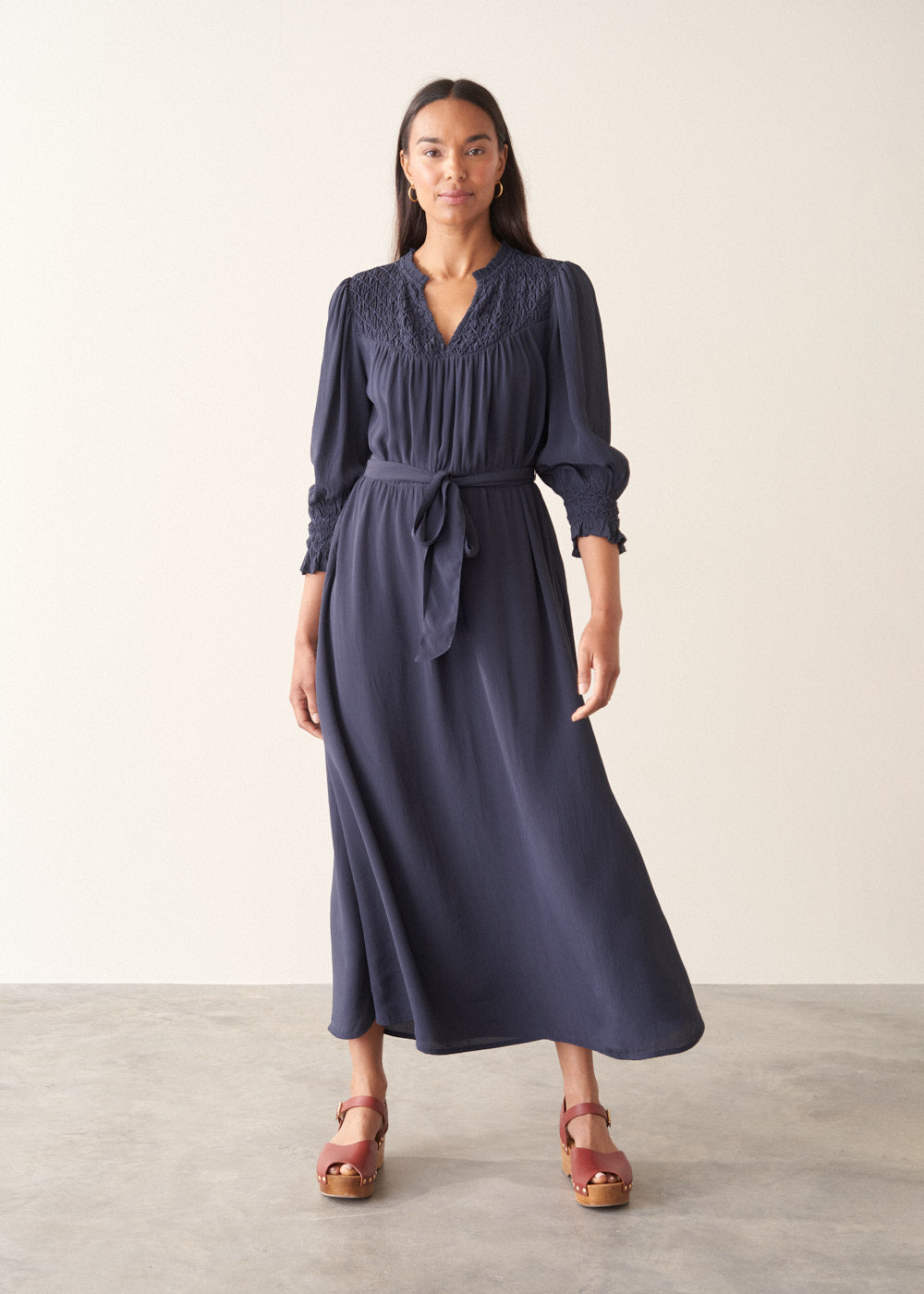 INGRID EMBROIDERED DRESS - DARK NAVY