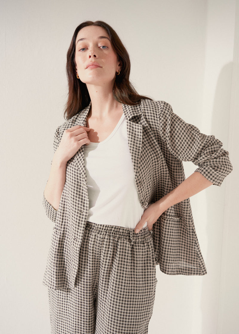 Lorian Linen Check Jacket - Neutral | Jackets & Coats – Busby & Fox