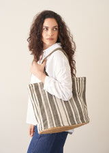 THEODORA STRIPE WOVEN BAG - KHAKI