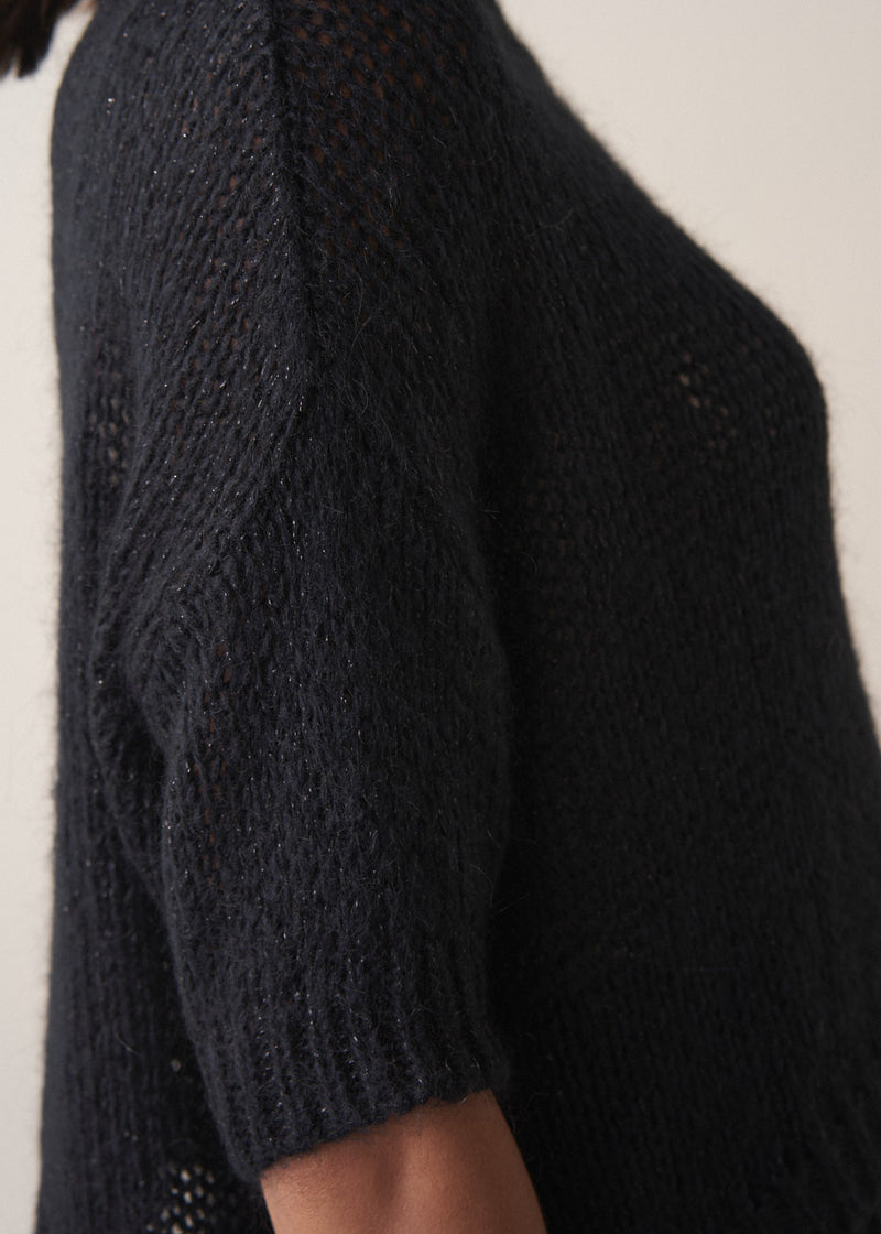 Black short sleeve sweater with sparkle detail