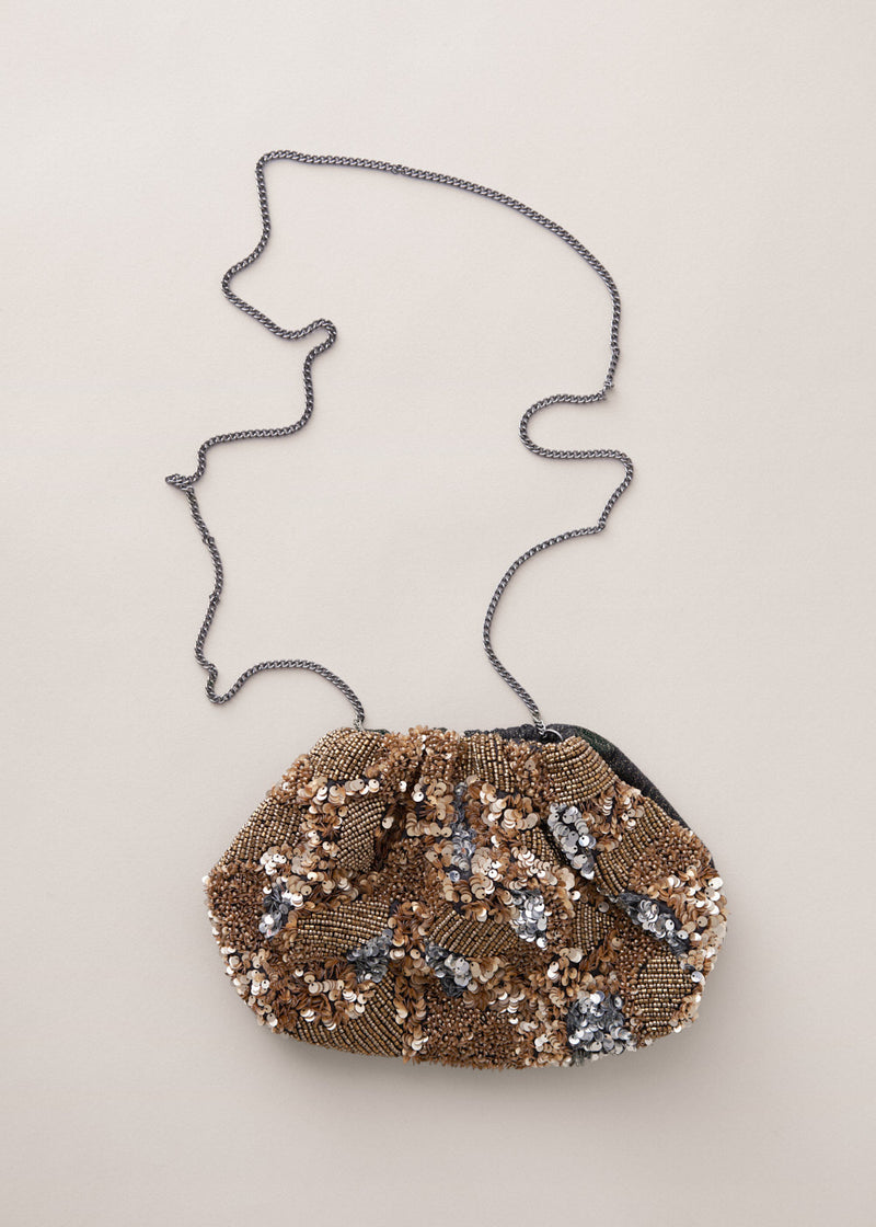 Gold sequin embellished clutch bag