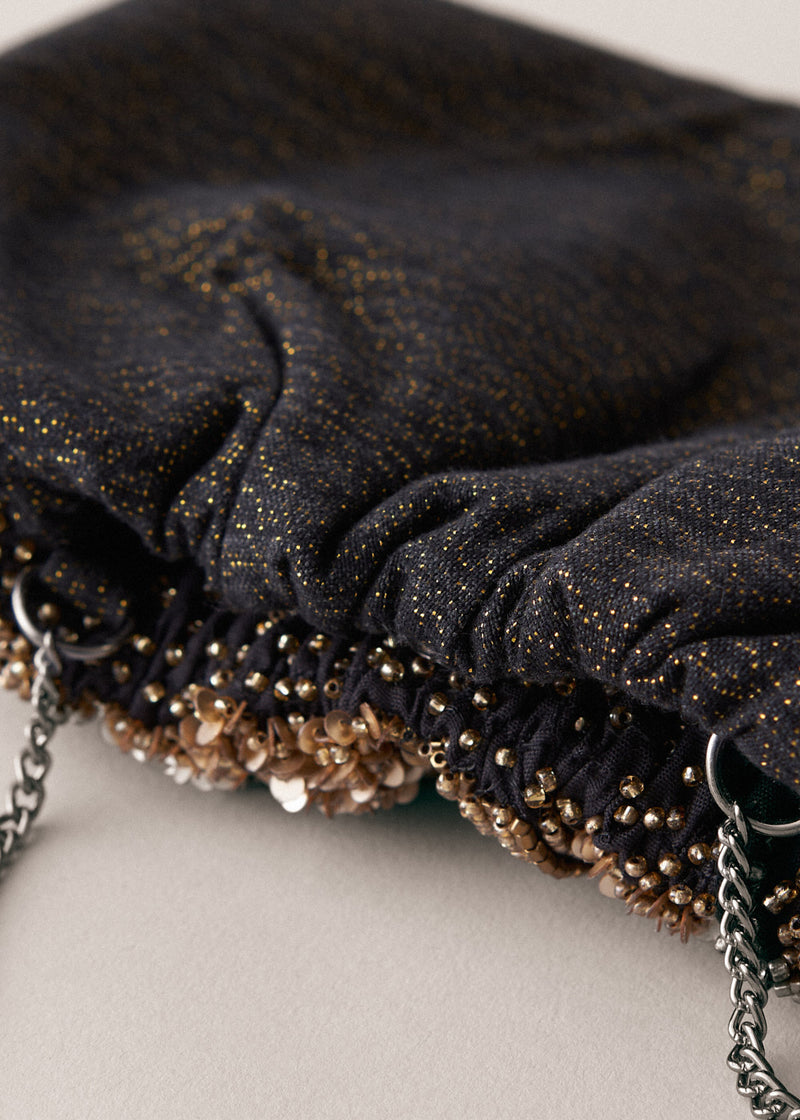 Gold sequin embellished clutch bag