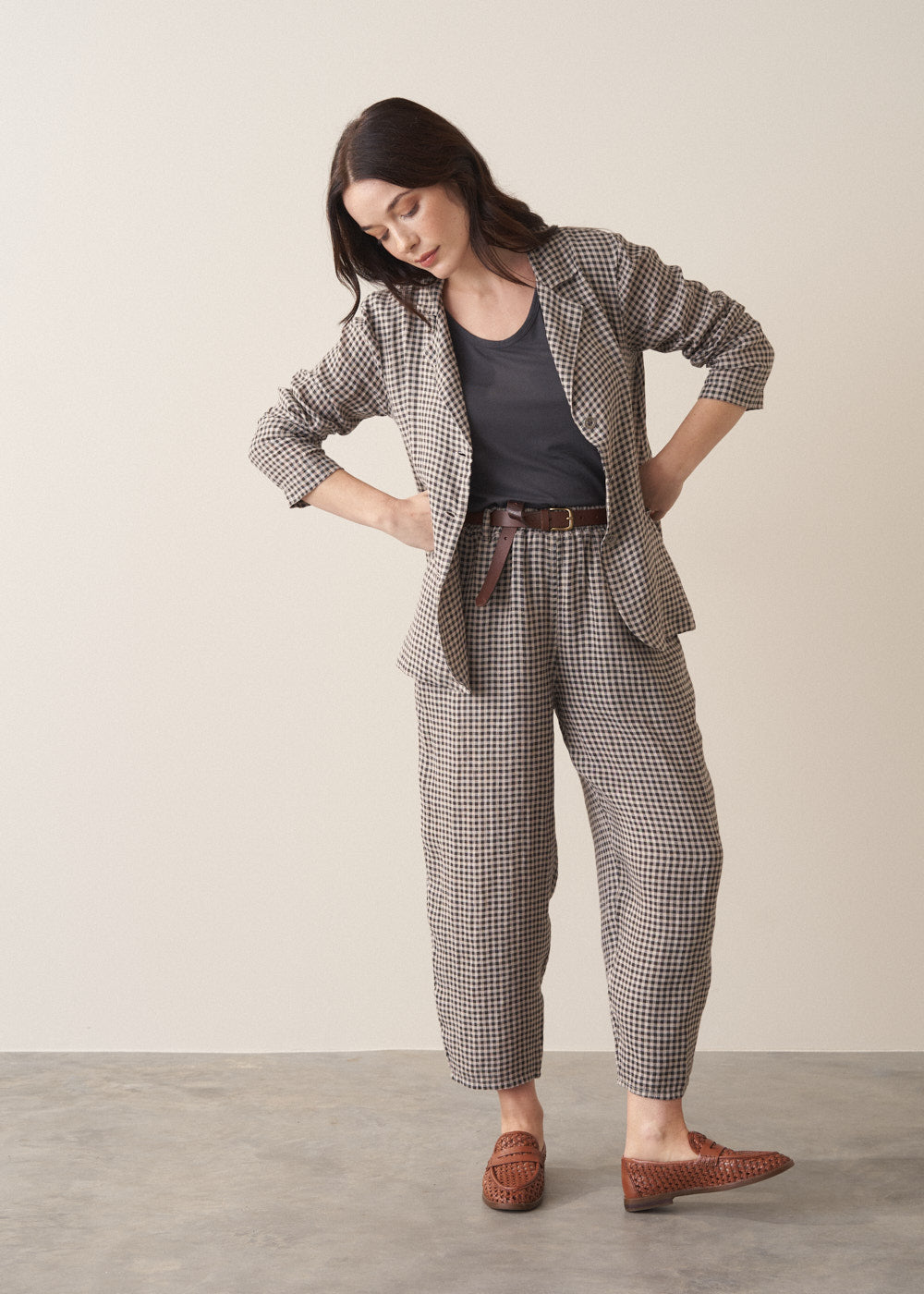 Lorian Linen Check Jacket - Neutral | Jackets & Coats – Busby & Fox