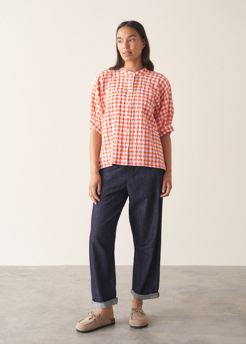 KOJI★Loveちゃんhella sheer check blouse Louella Check Top - Orange | Shirts & Blouses – Busby & Fox
