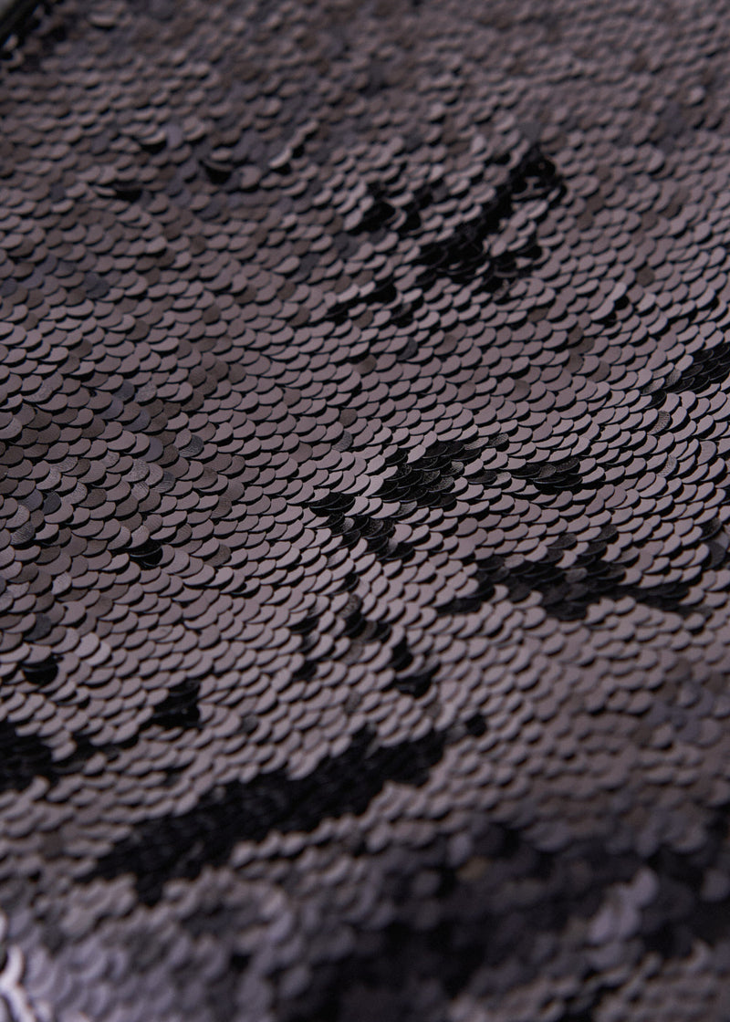 Close-up of black sequin fabric texture