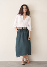 MARA LINEN SKIRT - DARK GREEN