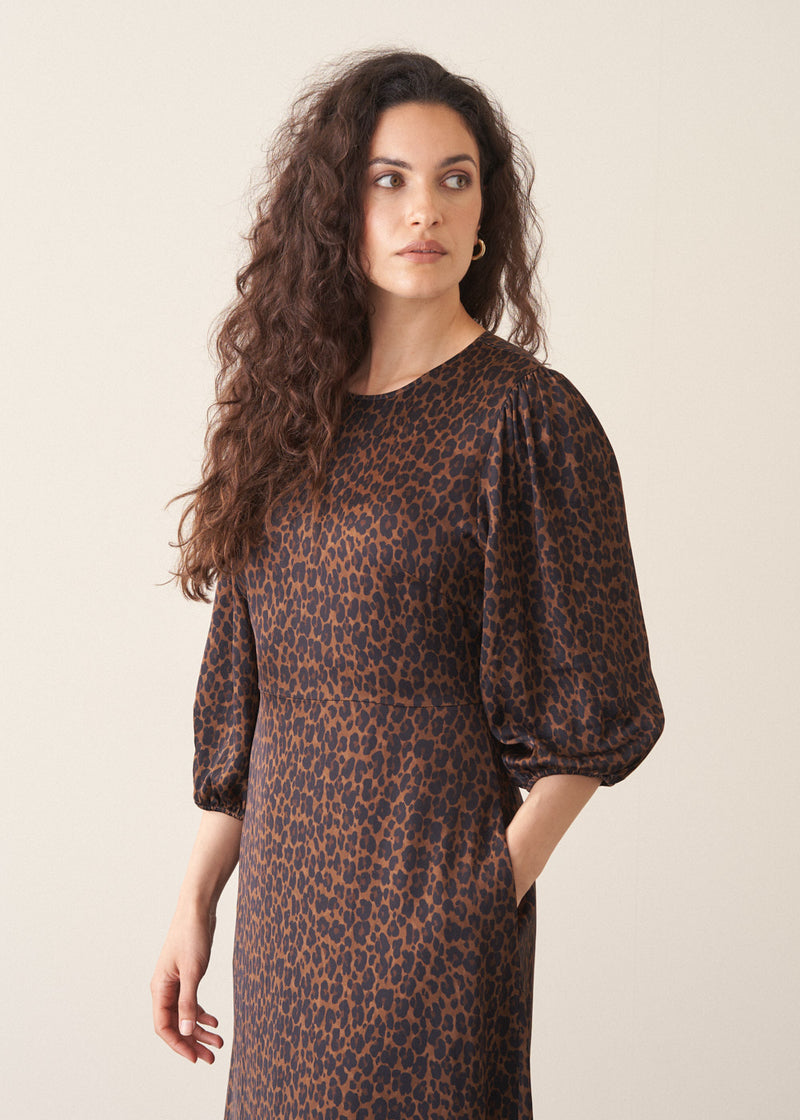 Marcia Leopard Satin Dress - Brown | Dresses Marcia Leopard Satin Dress - Brown | Dresses