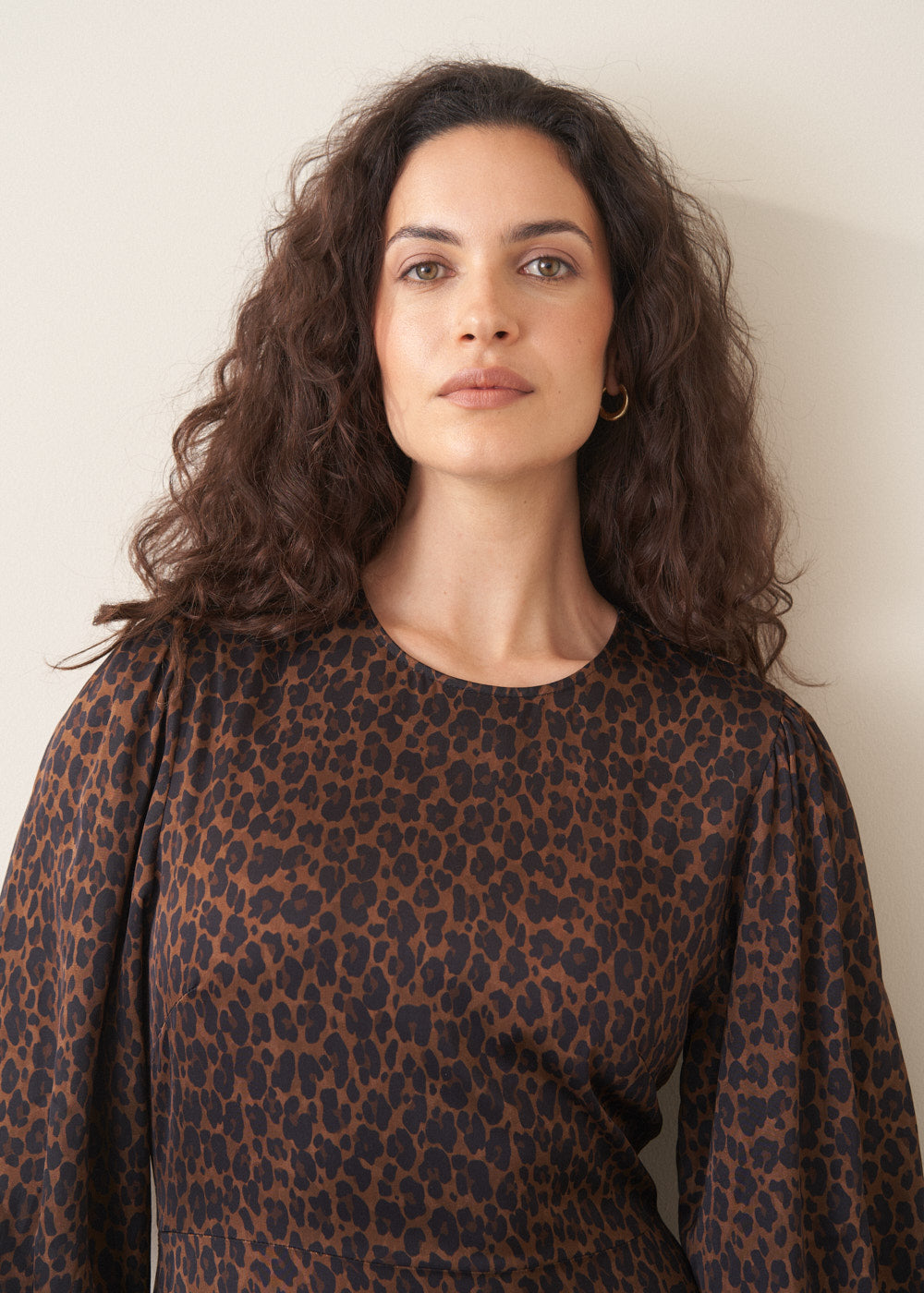 Marcia Leopard Satin Dress - Brown | Dresses