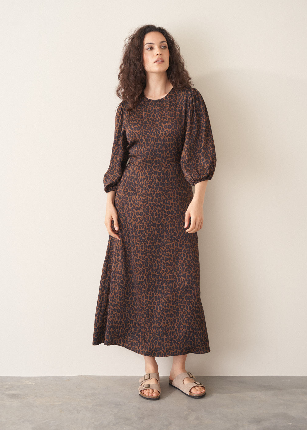 brown leopard dress Mesh Leopard Print Midi Dress