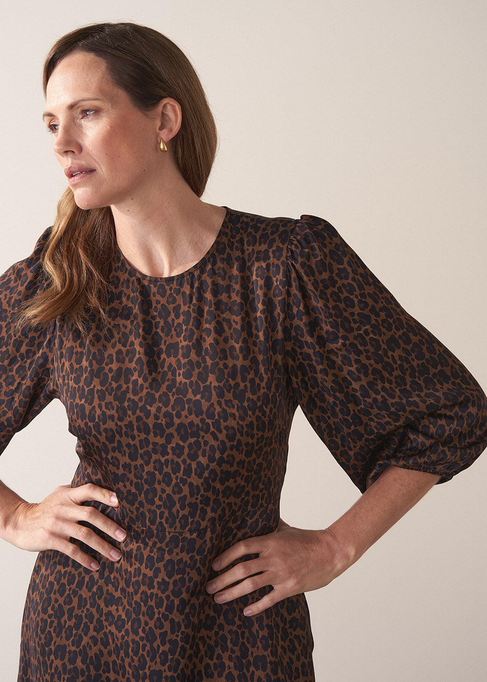 Marcia Leopard Satin Midi Dress Brown Dresses BUSBY FOX