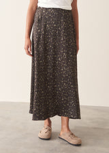 MARTHA LEOPARD SATIN SKIRT - KHAKI