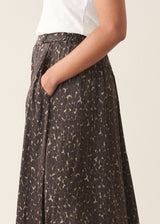 MARTHA LEOPARD SATIN SKIRT - KHAKI
