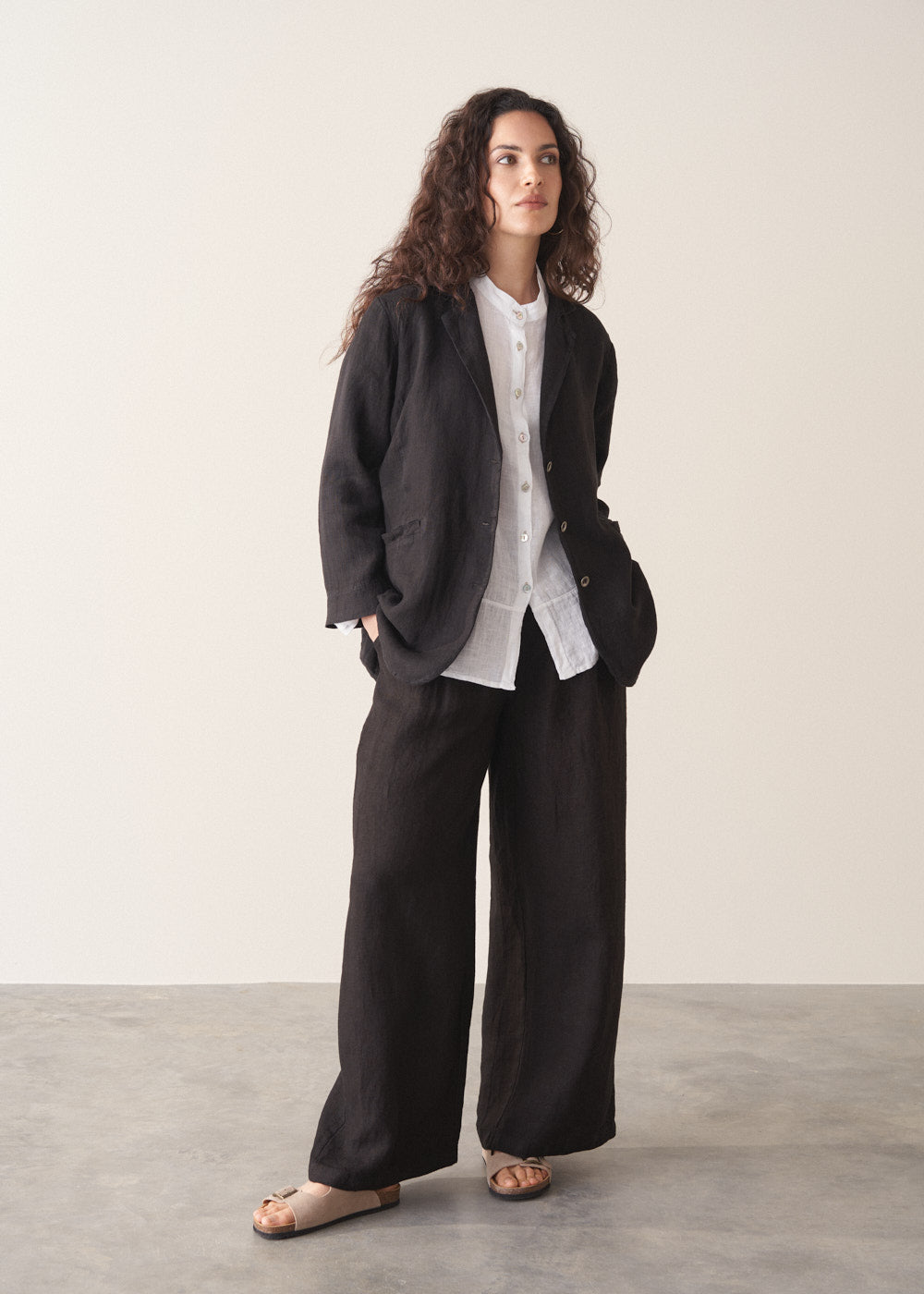 Max Linen Longline Jacket - Black | Jackets & Coats – Busby & Fox