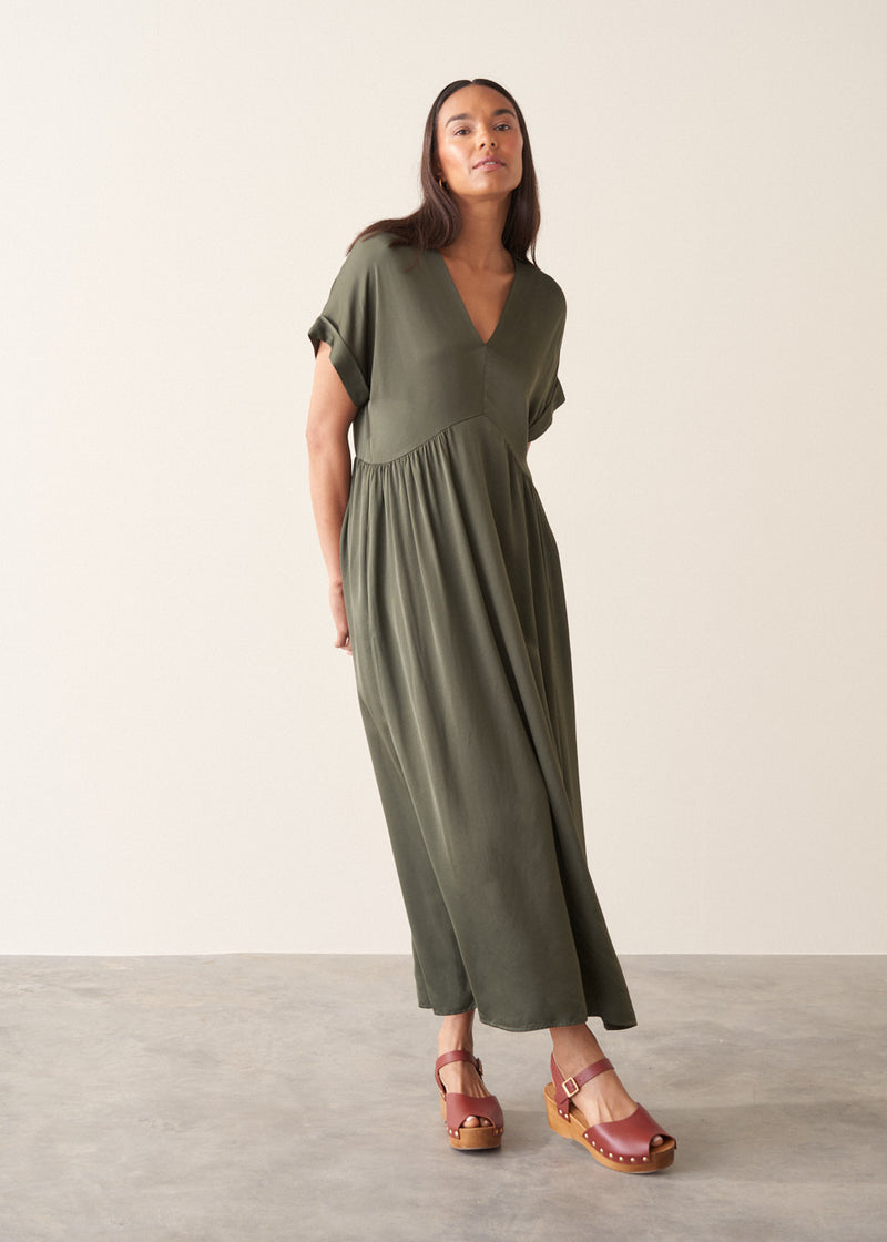 Nicole Satin Dress - Khaki