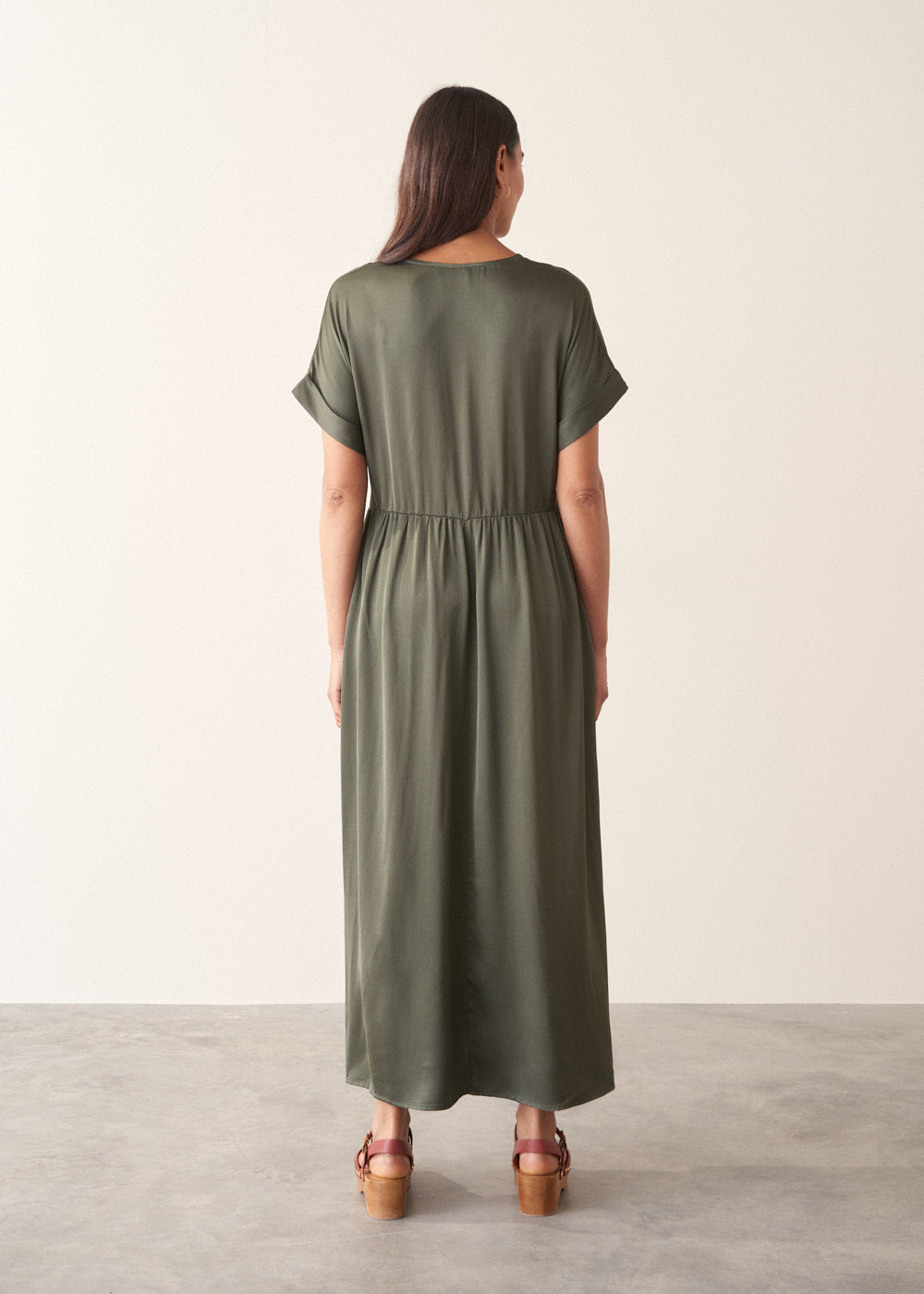 khaki satin maxi dress ASOS Design - Satin High Neck Blouson Maxi Dress - Women - Polyester - 10 US