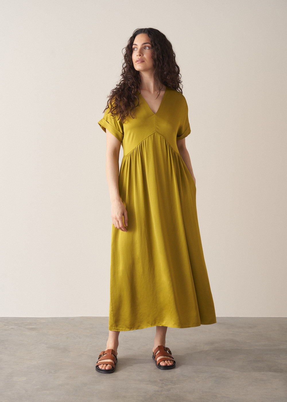 Nicole Satin Dress - Chartreuse