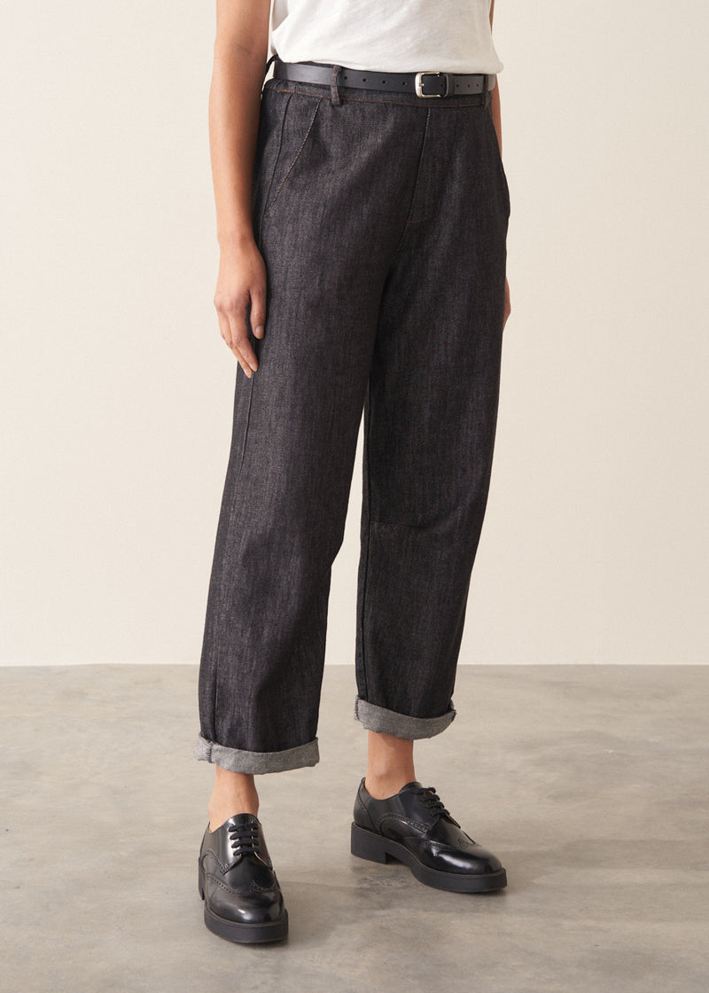 Norah Tapered Denim Trousers - Blue Black | Bottoms – Busby & Fox