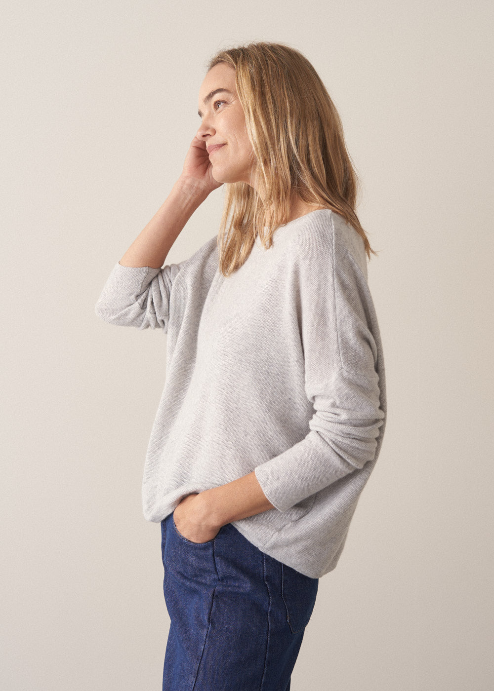 Nova Knitted Sweater - Light Grey | Knitwear | BUSBY & FOX – Busby