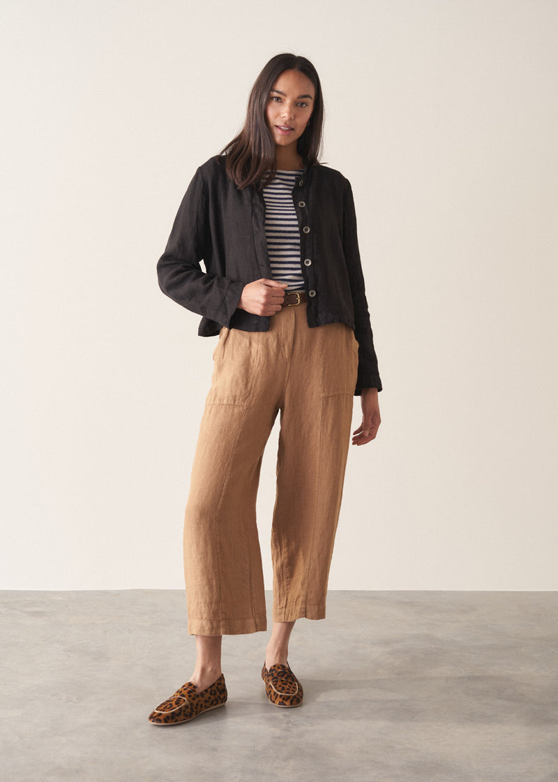 Oona Cropped Linen Jacket - Black | Jackets & Coats – Busby & Fox