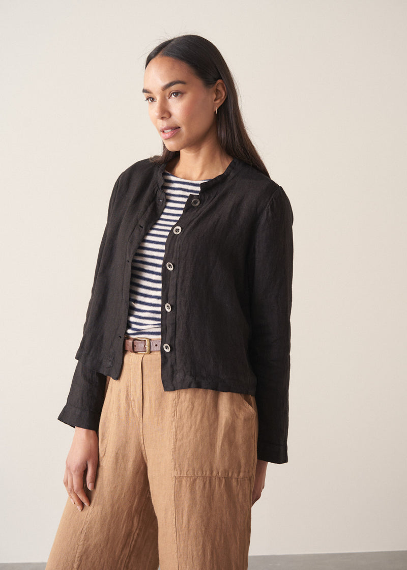 Oona Cropped Linen Jacket - Black | Jackets & Coats – Busby & Fox