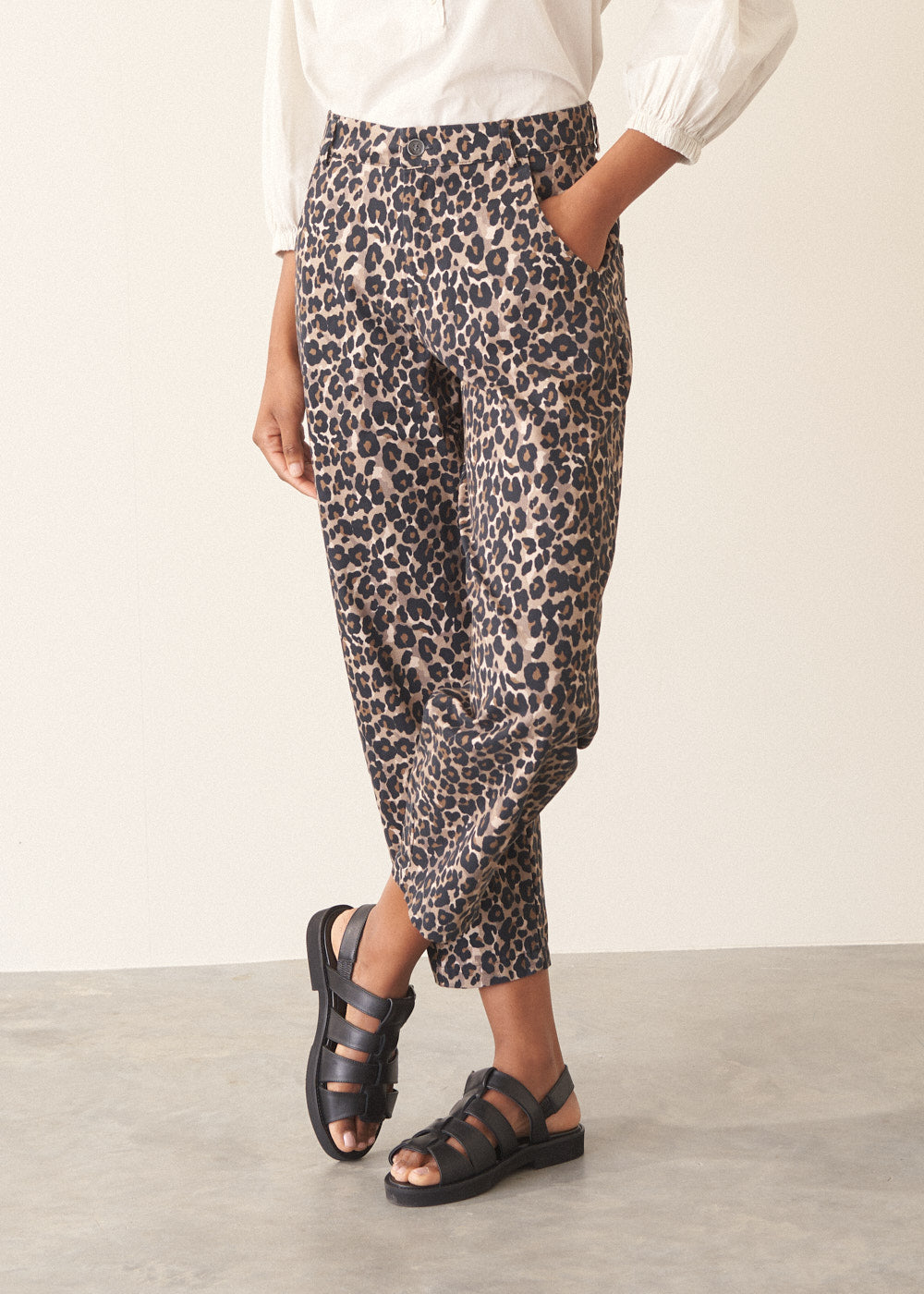 PAULO Leopard Print Trousers - Taupe