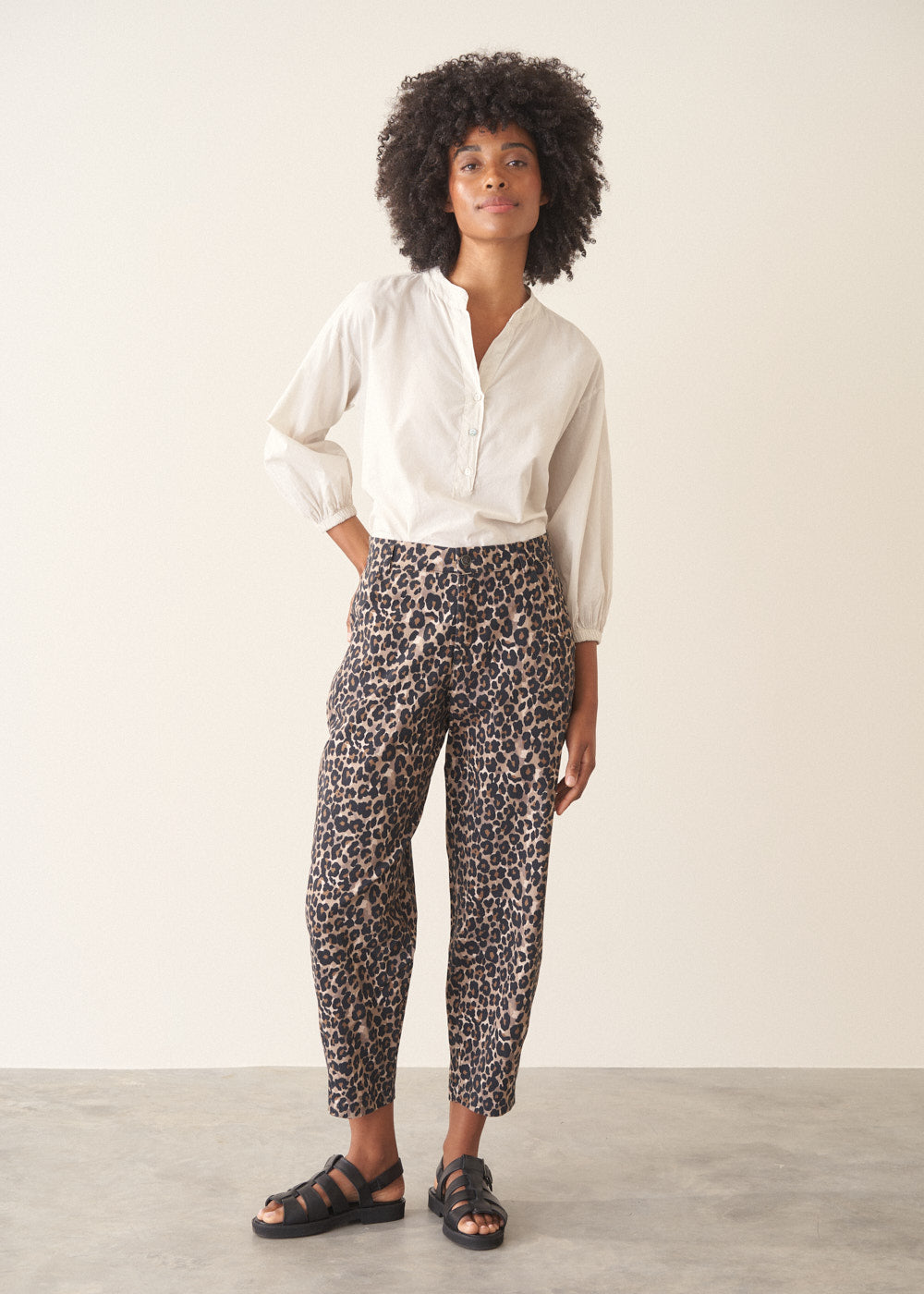 Paulo Leopard Barrel Leg Trouser - Taupe | Bottoms – Busby & Fox