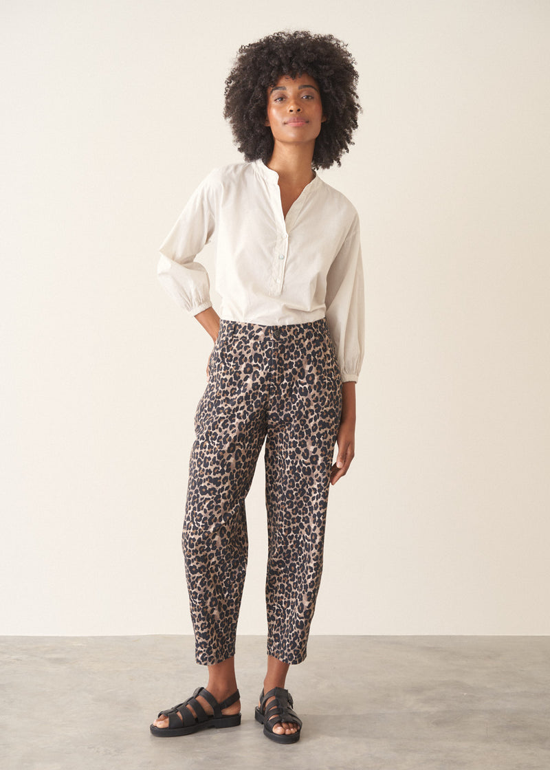 Paulo Leopard Barrel Leg Trouser - Taupe | Bottoms – Busby & Fox