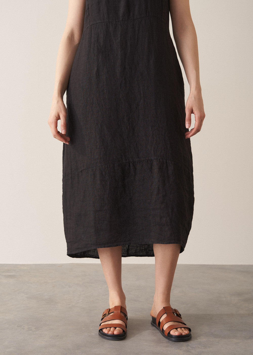 knee length dresses for ladies Pearl Linen Sleeveless Dress - Black