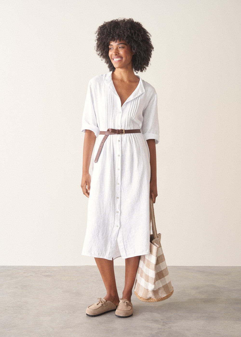Penelope Linen Shirt Dress - White