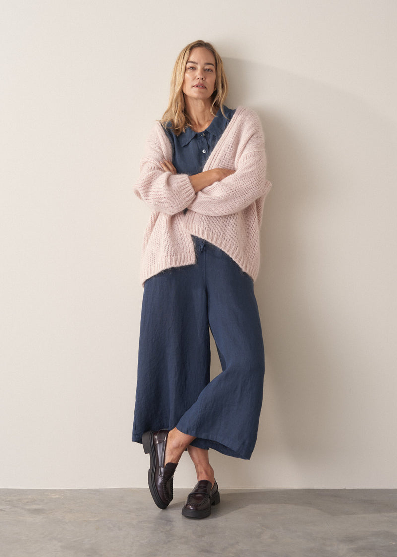 Poppy Wide Leg Linen Trouser - Navy – Busby & Fox
