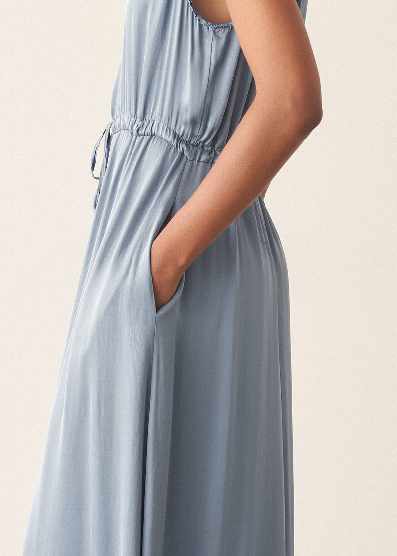 blue grey satin dress self-portrait - Blue Satin Jersey Maxi Dress
