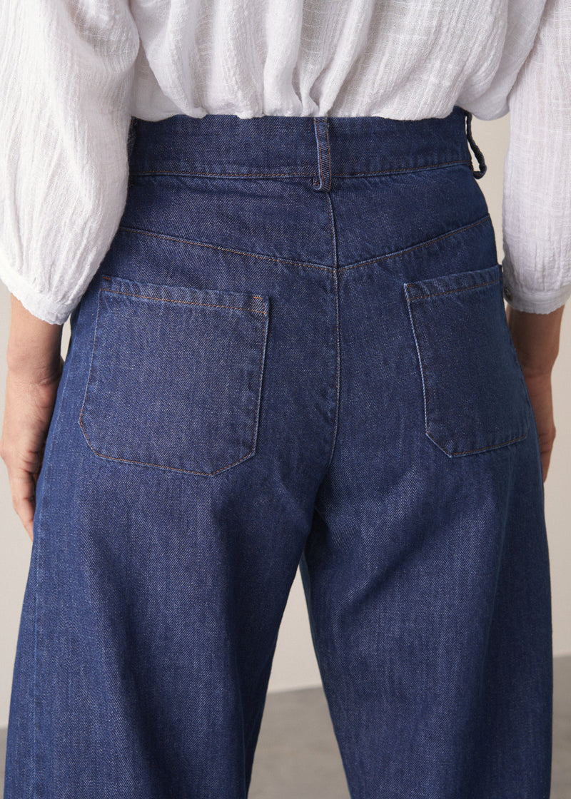 Sabina Barrel Leg Denim Seamed Trouser - Blue | Bottoms – Busby & Fox