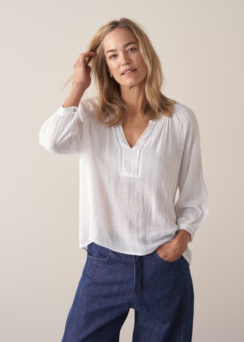 Safia Cotton Top - White | Tops and Blouses | BUSBY & FOX – Busby