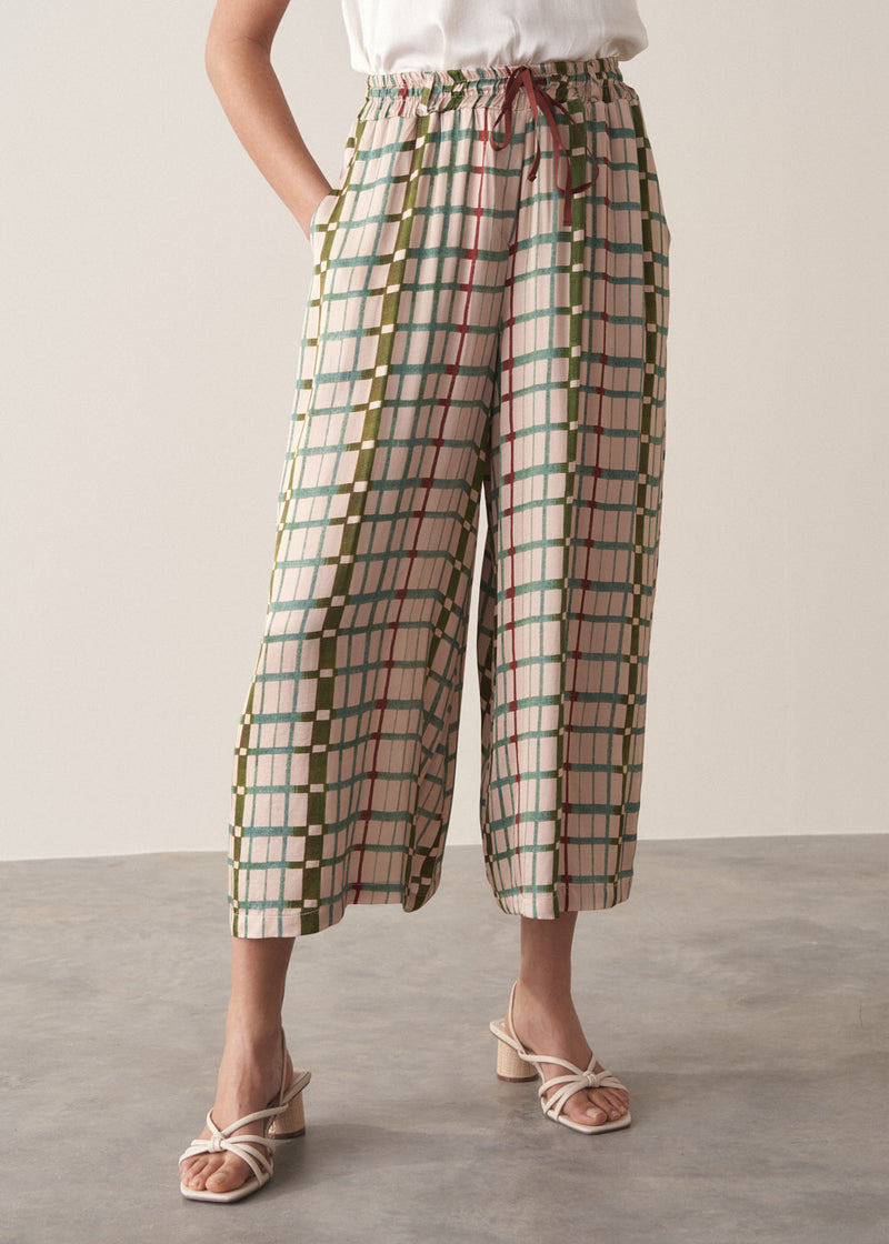 Samira Wide Leg Cropped Check Trouser - Multi | Bottoms – Busby & Fox