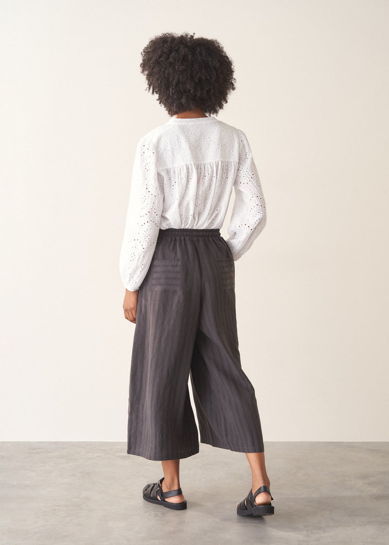 Samira Wide Leg Cropped Textured Trouser - Charcoal | Bottoms