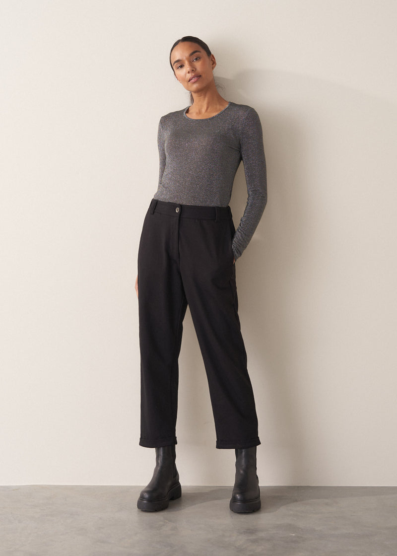 Black jersey straight leg trousers