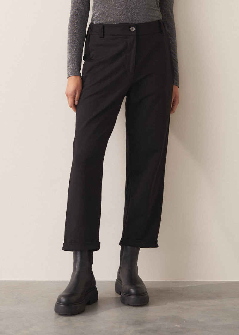 Black jersey straight leg trousers