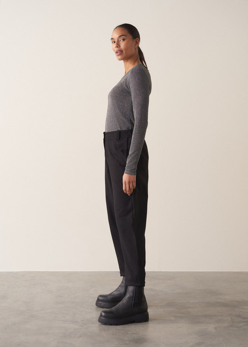 Black jersey straight leg trousers