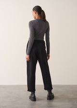 Black jersey straight leg trousers