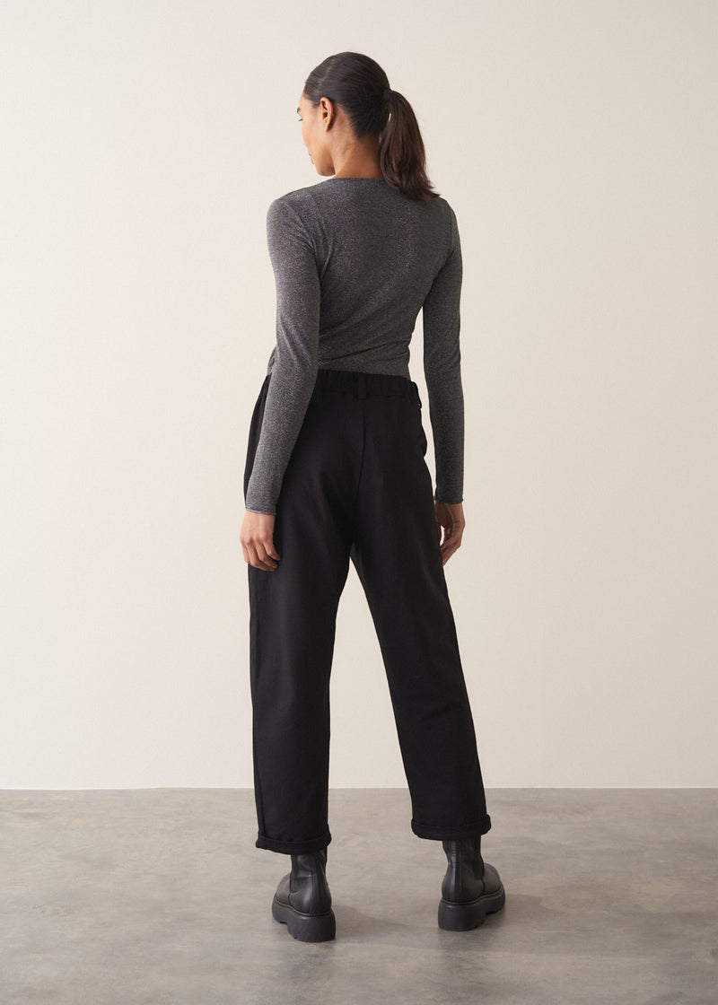 Black jersey straight leg trousers