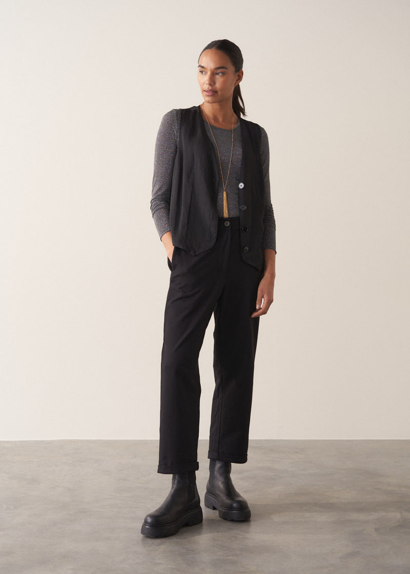 Black jersey straight leg trousers