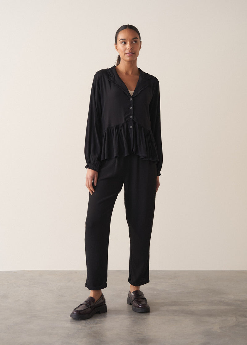 Black button up peplum top