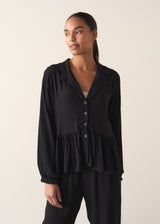 Black button up peplum top