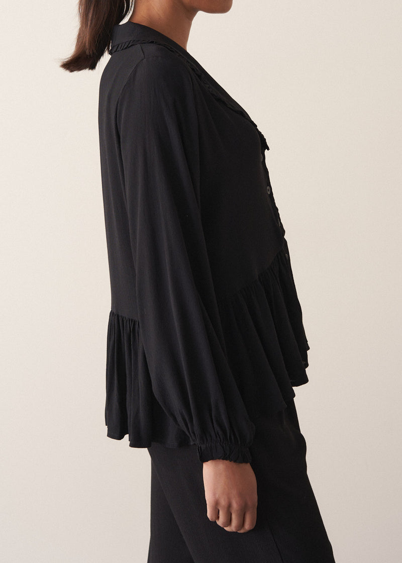 Black button up peplum top